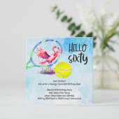 Tennis Flamingo 60. Geburtstagsparty Einladung (Stehend Vorderseite)