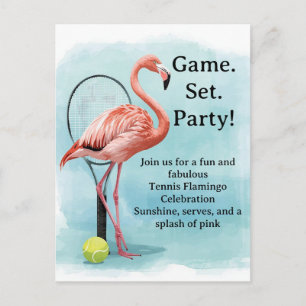 Tennis Flamingo mit Schläger und Ball Einladung Postkarte