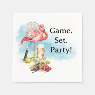 Tennis Flamingo Servietten mit Schläger und Ball