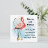 Tennis  Flamingo  with racket and ball invitation  (Stehend Vorderseite)
