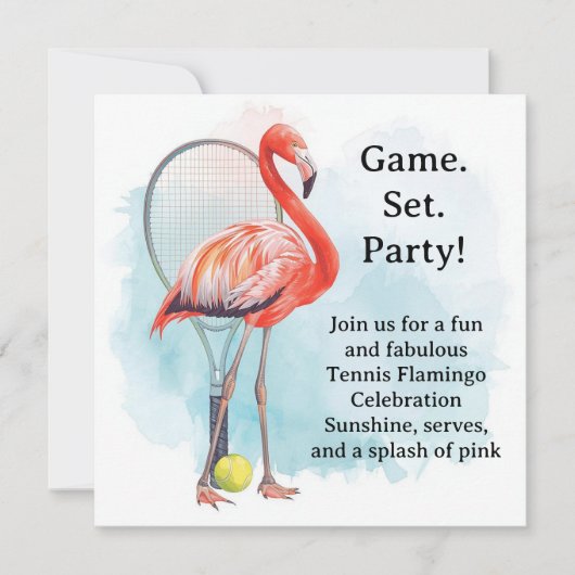 Tennis  Flamingo  with racket and ball invitation  (Vorderseite)