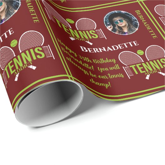Tennis Foto Name Age Geburtstag Geschenkpapier (Rolleneckpunkt)