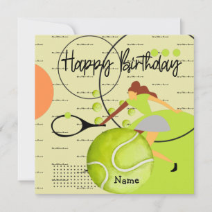 Tennis-Frau spielt Happy Birthday auf Gelb