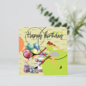 Tennis-Frau spielt Happy Birthday auf Gelb (Stehend Vorderseite)