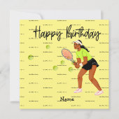 Tennis-Frau spielt Happy Birthday für Spieler (Vorderseite)