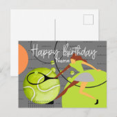 Tennis-Frau spielt Happy Birthday Postkarte (Vorne/Hinten)