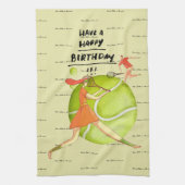Tennis-Frau spielt Happy Birthday to Player Geschirrtuch (Vertikal)