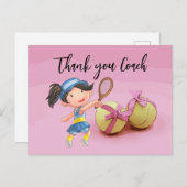 Tennis-Frauenspielerin danke Ihnen Coach auf rosa Postkarte (Vorne/Hinten)