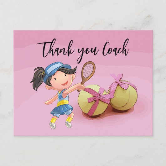 Tennis-Frauenspielerin danke Ihnen Coach auf rosa Postkarte (Vorderseite)