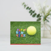 Tennis froh Neujahr & Tennisball Postkarte (Stehend Vorderseite)