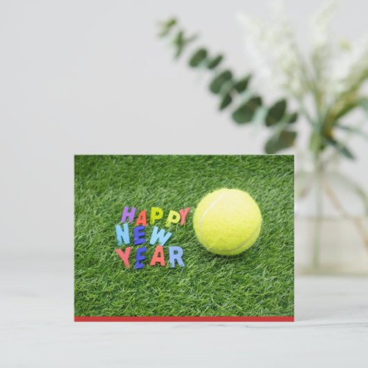 Tennis froh Neujahr & Tennisball Postkarte (Stehend Vorderseite)