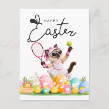 Tennis Frohe Ostern an Tennisspieler mit Eiern