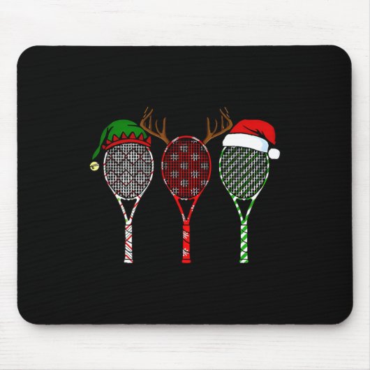 Tennis Frohe Weihnachten 3 Tennis Racket Weihnacht Mousepad (Vorne)