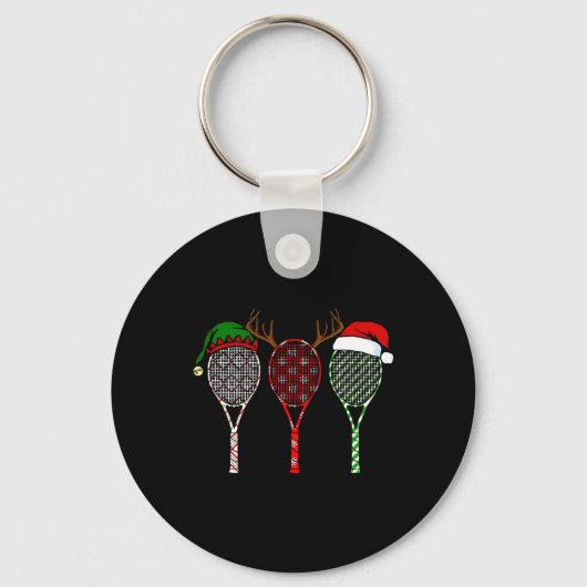 Tennis Frohe Weihnachten 3 Tennis Racket Weihnacht Schlüsselanhänger (Vorderseite)