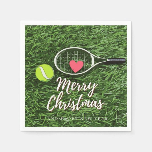 Tennis Frohe Weihnachten mit Ball und Schlägerei L Serviette (Vorderseite)