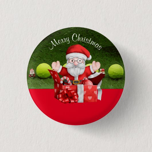 Tennis Frohe Weihnachten mit Ball und Weihnachtsma Button (Vorderseite)