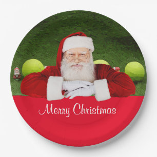Tennis Frohe Weihnachten mit Ball und Weihnachtsma Pappteller