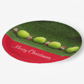 Tennis Frohe Weihnachten mit Ball und Weihnachtsma Pappteller (Schrägansicht)