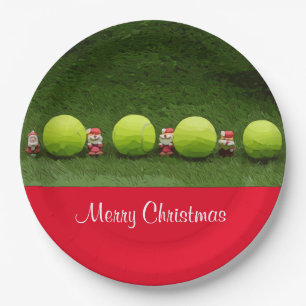 Tennis Frohe Weihnachten mit Ball und Weihnachtsma Pappteller