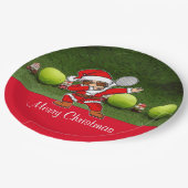 Tennis Frohe Weihnachten mit Ball und Weihnachtsma Pappteller (Schrägansicht)