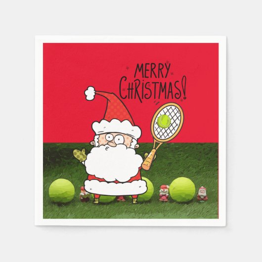 Tennis Frohe Weihnachten mit Ball und Weihnachtsma Serviette (Vorderseite)