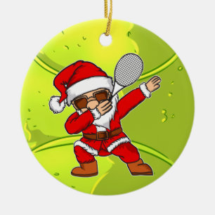 Tennis Frohe Weihnachten mit dem Weihnachtsmann an Keramik Ornament