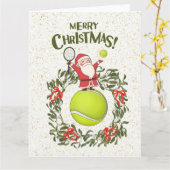 Tennis Frohe Weihnachten mit dem Weihnachtsmann Karte (Gelbe Blume)