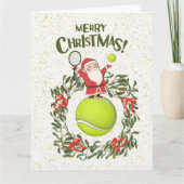 Tennis Frohe Weihnachten mit dem Weihnachtsmann Karte (Vorderseite)
