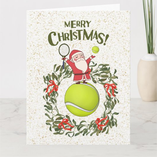 Tennis Frohe Weihnachten mit dem Weihnachtsmann Karte (Vorderseite)