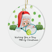 Tennis Frohe Weihnachten mit dem Weihnachtsmann Keramik Ornament (Links)
