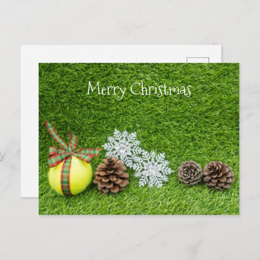 Tennis Frohe Weihnachten mit Tennisball Postkarte (Vorne/Hinten)