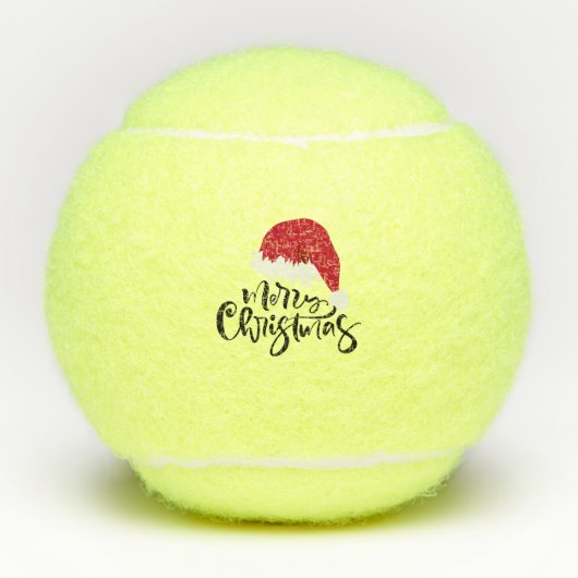 Tennis Frohe Weihnachten mit Weihnachtsmannmütze T Tennisbälle (Vorderseite)