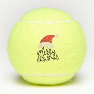 Tennis Frohe Weihnachten mit Weihnachtsmannmütze Tennisbälle