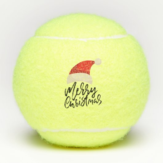Tennis Frohe Weihnachten mit Weihnachtsmannmütze Tennisbälle (Vorderseite)