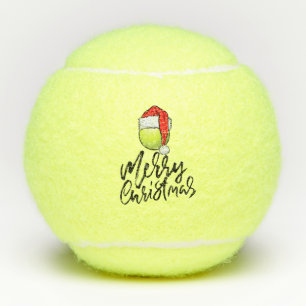 Tennis Frohe Weihnachten mit Weihnachtsmannmütze Tennisbälle
