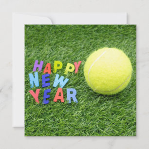 Tennis Frohes Neues Jahr & Tennisball für Spieler Feiertagskarte