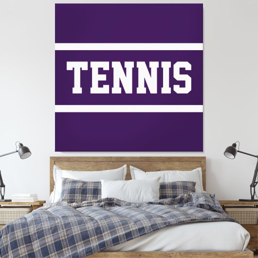 TENNIS Fun Bold Athletic Deep Purple White Stripes Leinwanddruck (Insitu (Schlafzimmer))