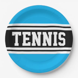 TENNIS Fun Bold Azure Blau Schwarz Racing Streifen Pappteller