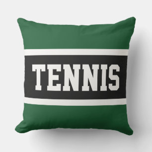 TENNIS Fun Bold Black Dark Green Sporty Stripes Kissen