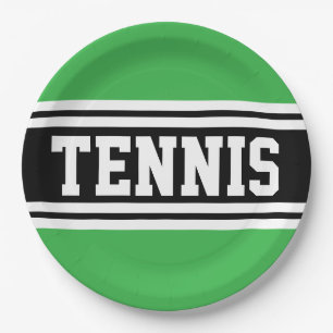 TENNIS Fun Bold Helles Grün Schwarze Rennstreifen Pappteller