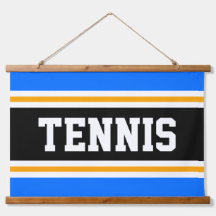 TENNIS Fun Bright Blue Black Yellow Sporpes Wandteppich Mit Holzrahmen