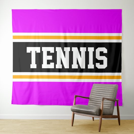 TENNIS Fun Sporty Bright Pink Black Yellow Streife Wandteppich (Beispiel (Horizontal))