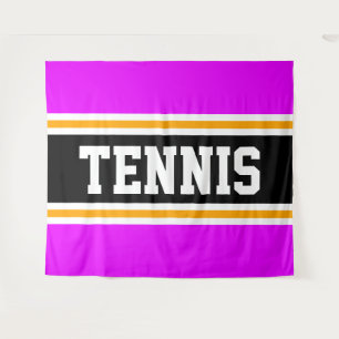 TENNIS Fun Sporty Bright Pink Black Yellow Streife Wandteppich