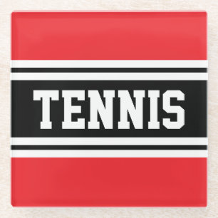 TENNIS Fun Sporty Bright Red Black Racing Streifen Glasuntersetzer