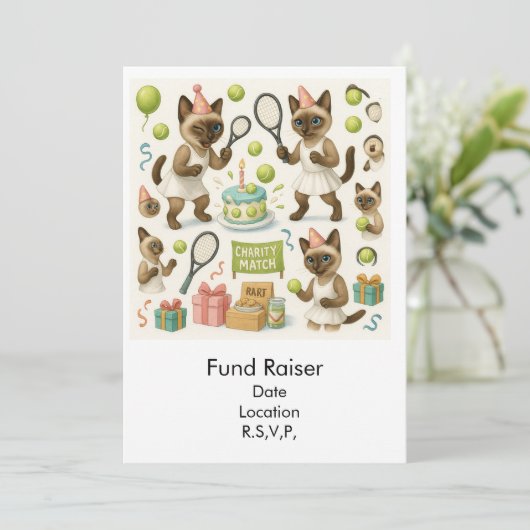 Tennis Fund Raiser für Cat Lovers Einladung (Stehend Vorderseite)