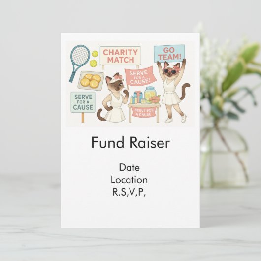 Tennis Fund Raiser für Cat Lovers Einladung (Stehend Vorderseite)