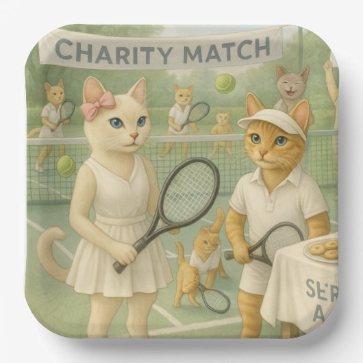 Tennis Fund Raiser für Cat Lovers Pappteller (Vorderseite)