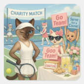 Tennis Fund Raiser für Cat Lovers Quadratischer Aufkleber (Vorderseite)