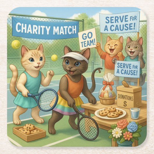 Tennis Fund Raiser für Cat Lovers Rechteckiger Pappuntersetzer (Vorderseite)