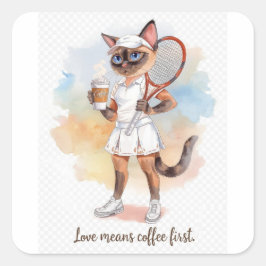 Tennis Funny Sprichwort für Cat Lovers Quadratischer Aufkleber